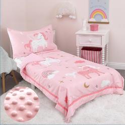 Great Choice Products Toddler Bedding Set-4 Pieces Toddler Bedding Sets For Girls Boys Includes Comforter Fitted Sheet Flat Sheet And Reversible Pi…