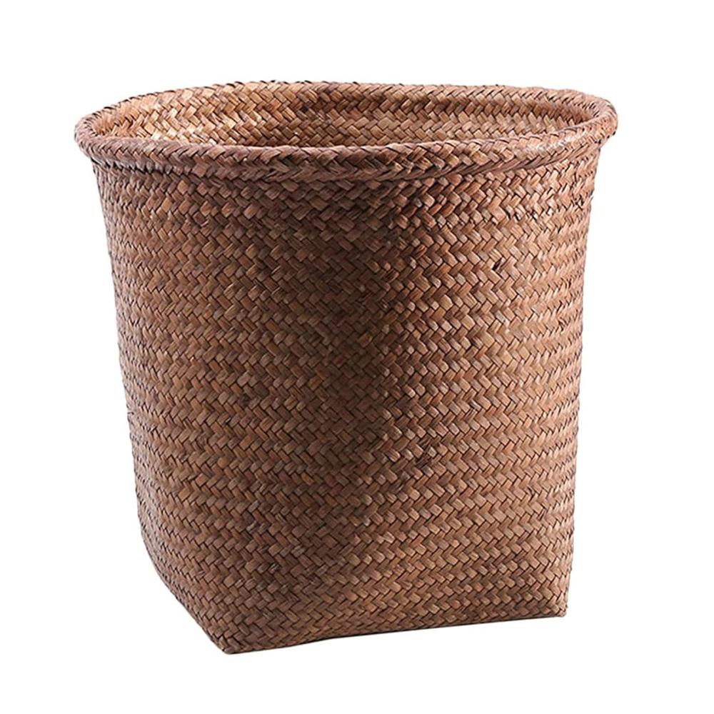 Great Choice Products Straw Woven Wastebasket, Small Trash Can Decorative Sundries Storage Basket Wicker Garbage Bin Round Organizer Holder For Bat…