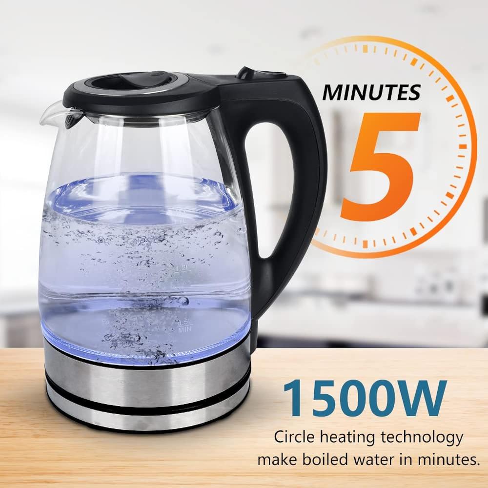 Great Choice Products Electric Kettle,1.7L Glass Tea Kettle With Blue Led Indicator,1500W Electric Hot Tea Kettle With Auto Shut-Off And Boil