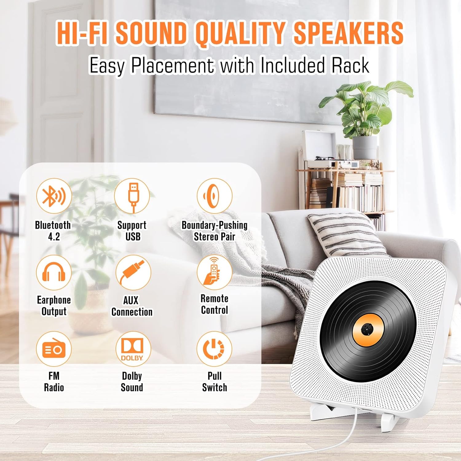 Great Choice Products Portable Cd Player Built-In Hifi Speakers,Bluetooth Cd Player With Fm Radio/Usb/Headphone Jack,Wall Mountable Cd Player For H…