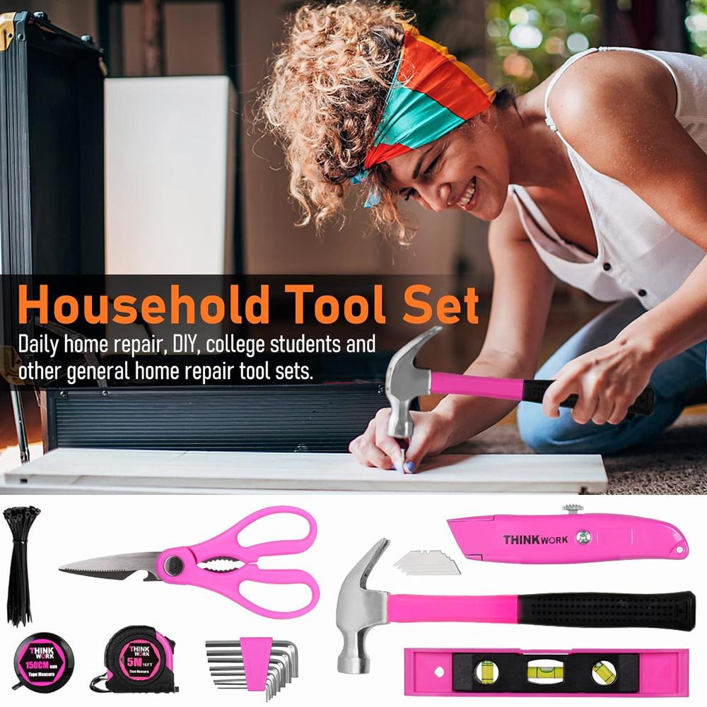 Great Choice Products Pink Tool Set - 207 Piece Lady'S Portable Home Repairing Tool Kit With 13'' Wide Mouth Open Storage Tool Bag, Perfect For Diy…