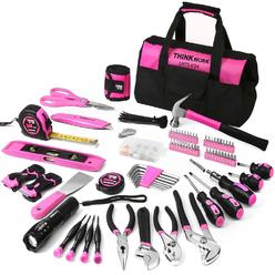 Great Choice Products Pink Tool Set - 207 Piece Lady'S Portable Home Repairing Tool Kit With 13'' Wide Mouth Open Storage Tool Bag, Perfect For Diy?