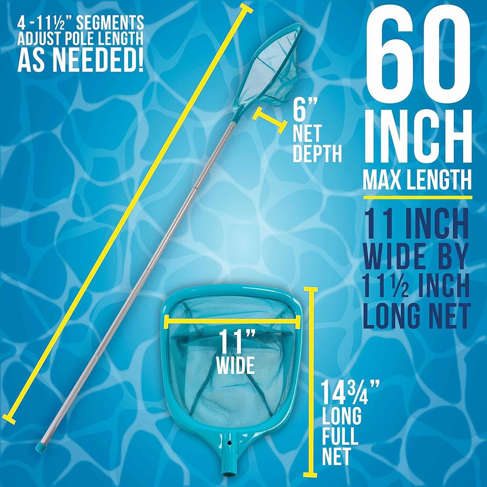 Great Choice Products Swimming Pool 5 Foot Leaf Skimmer Net With 4 Aluminum Pole Sections - 6" Deep Ultra Fine Mesh Netting Bag Basket For Fast Cle…