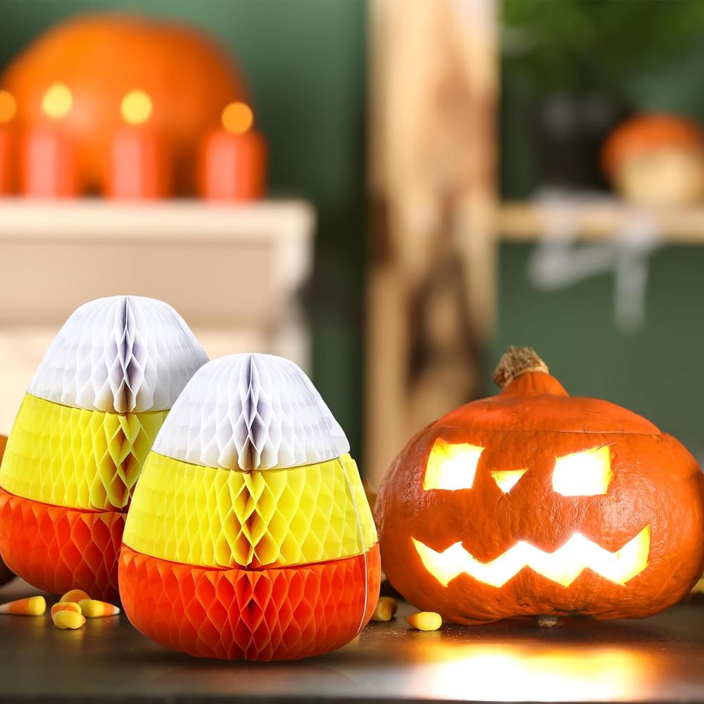 Great Choice Products 6 Pcs Halloween Party Honeycomb Decoration Cute Candy Corn Centerpiece Candy Corn Halloween Ornaments Halloween Candy Corn Wa…