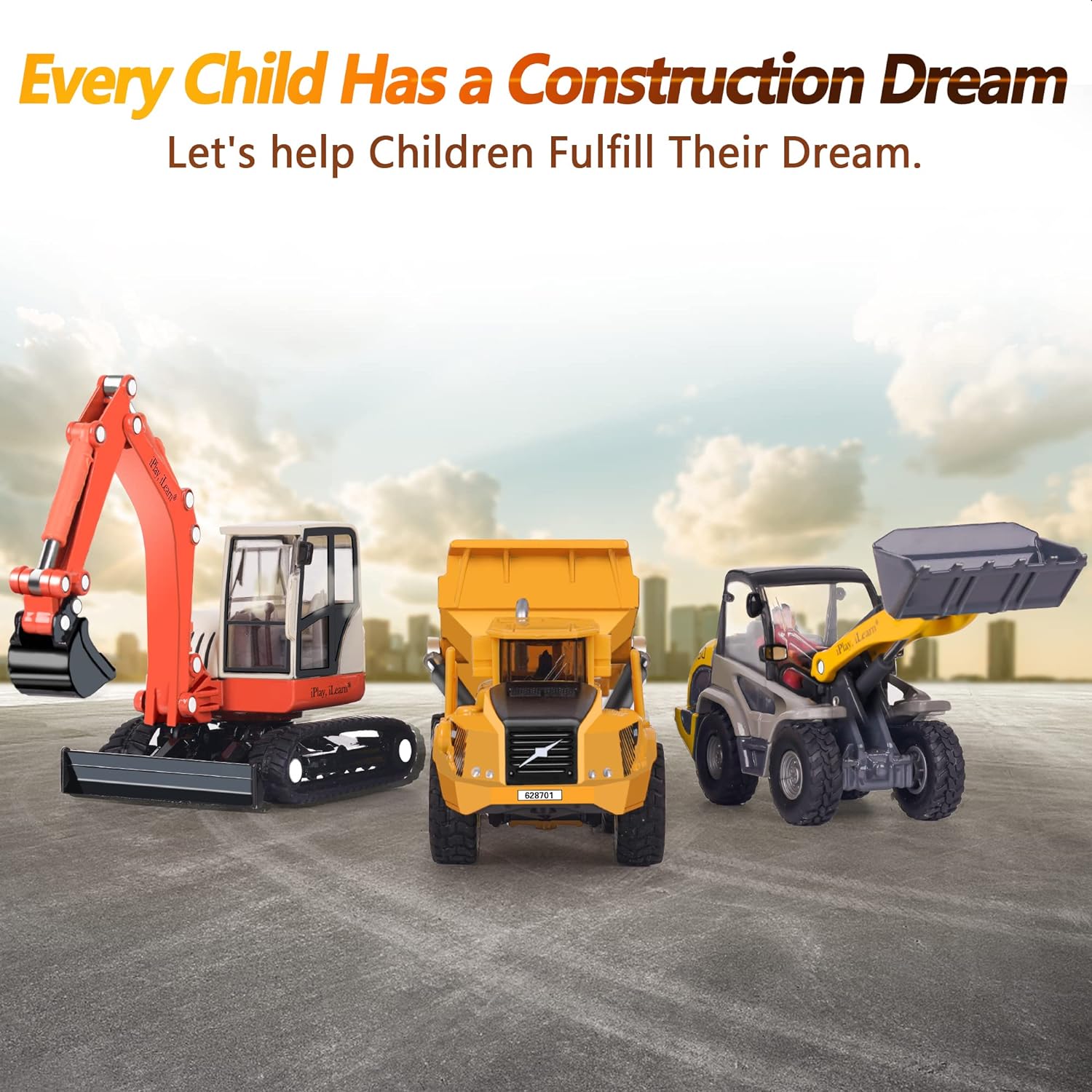 Great Choice Products Heavy Duty Construction Site Play Set, Metal Dump Truck, Excavator Digger Tractor Bulldozer Diecast Vehicle Outdoor Sandbox C…