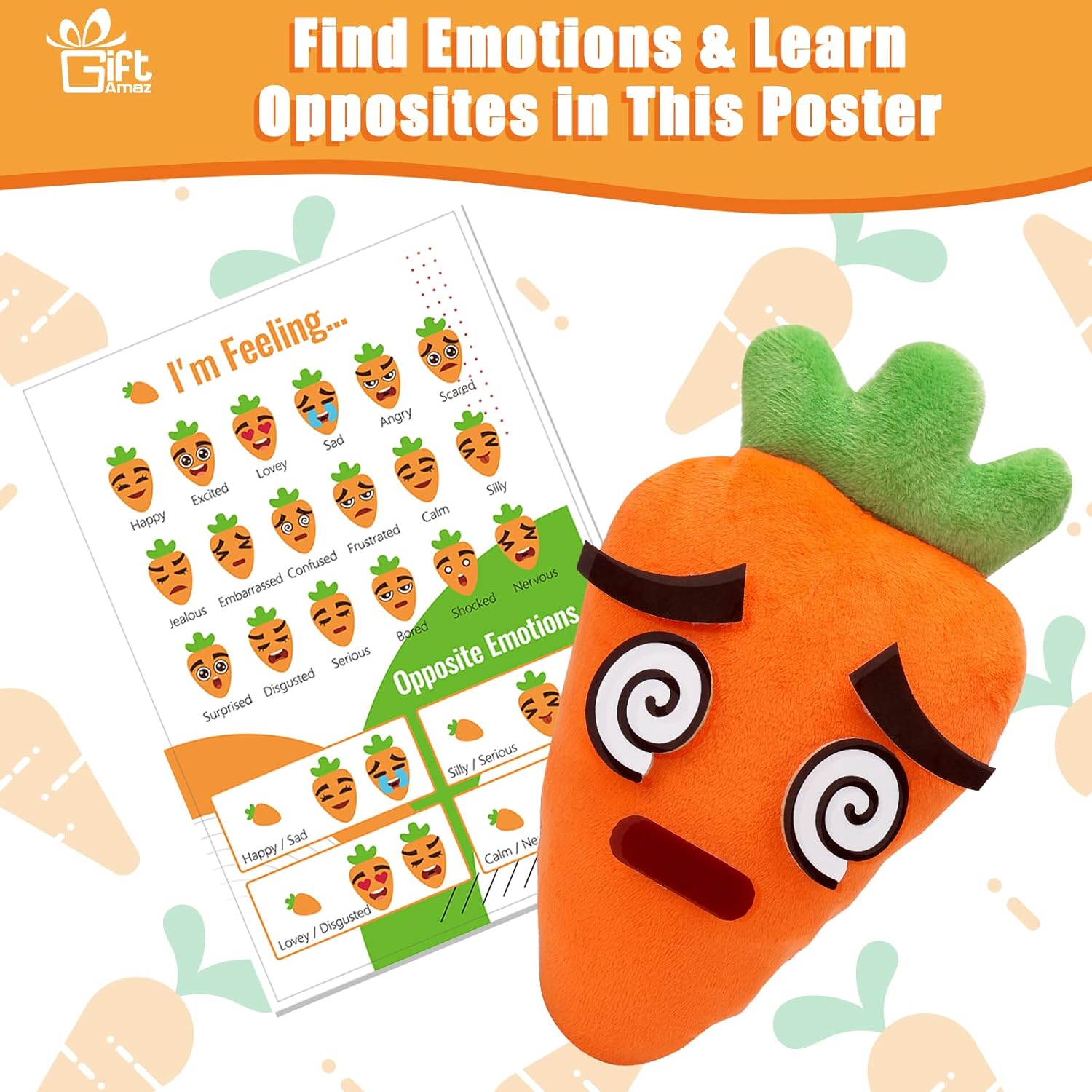 Great Choice Products Social Emotional Learning Toys - Big Feelings Carrot Social Emotional Games For Kids - 26 Facial Expressions, 10 Educational …