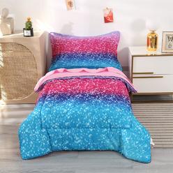 Great Choice Products 4 Piece Galaxy Toddler Bedding Sets Star Toddler Comforter Sets Pink Blue For Girls And Boys Gradient Glitter Crib Comforter …