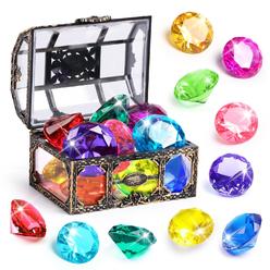 Great Choice Products Diving Gem Pool Toy 10Pcs Big Colorful Diamond Diving Toy With Treasure Box Chest Pirate Pool Toys For Kids&Toddlers Underwat…