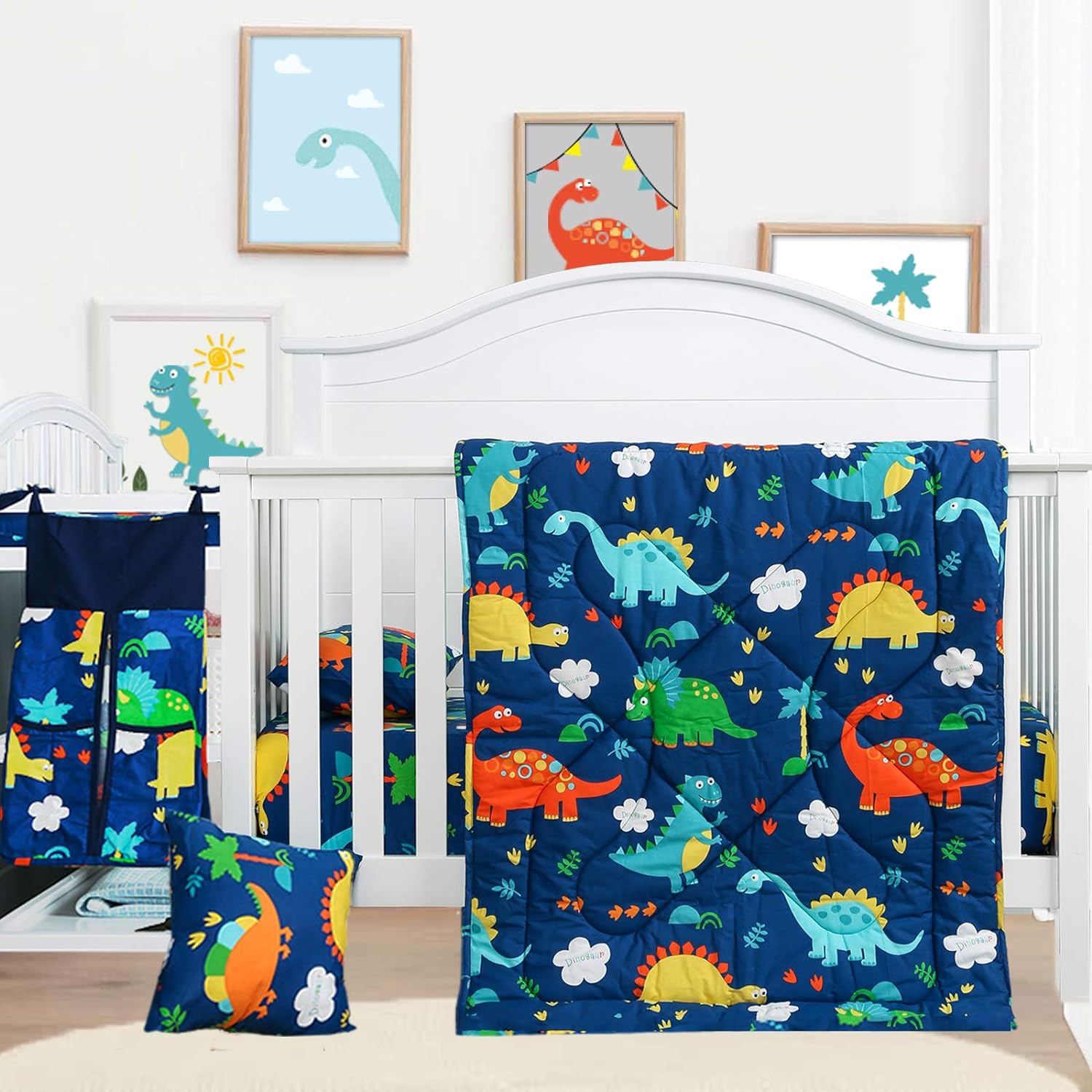 Great Choice Products Baby Bedding Set - Microfiber Standard Size 3 Piece Dinosaur Crib Bedding Set Soft Comforter Bed Set Includes Toddler Pillowc…