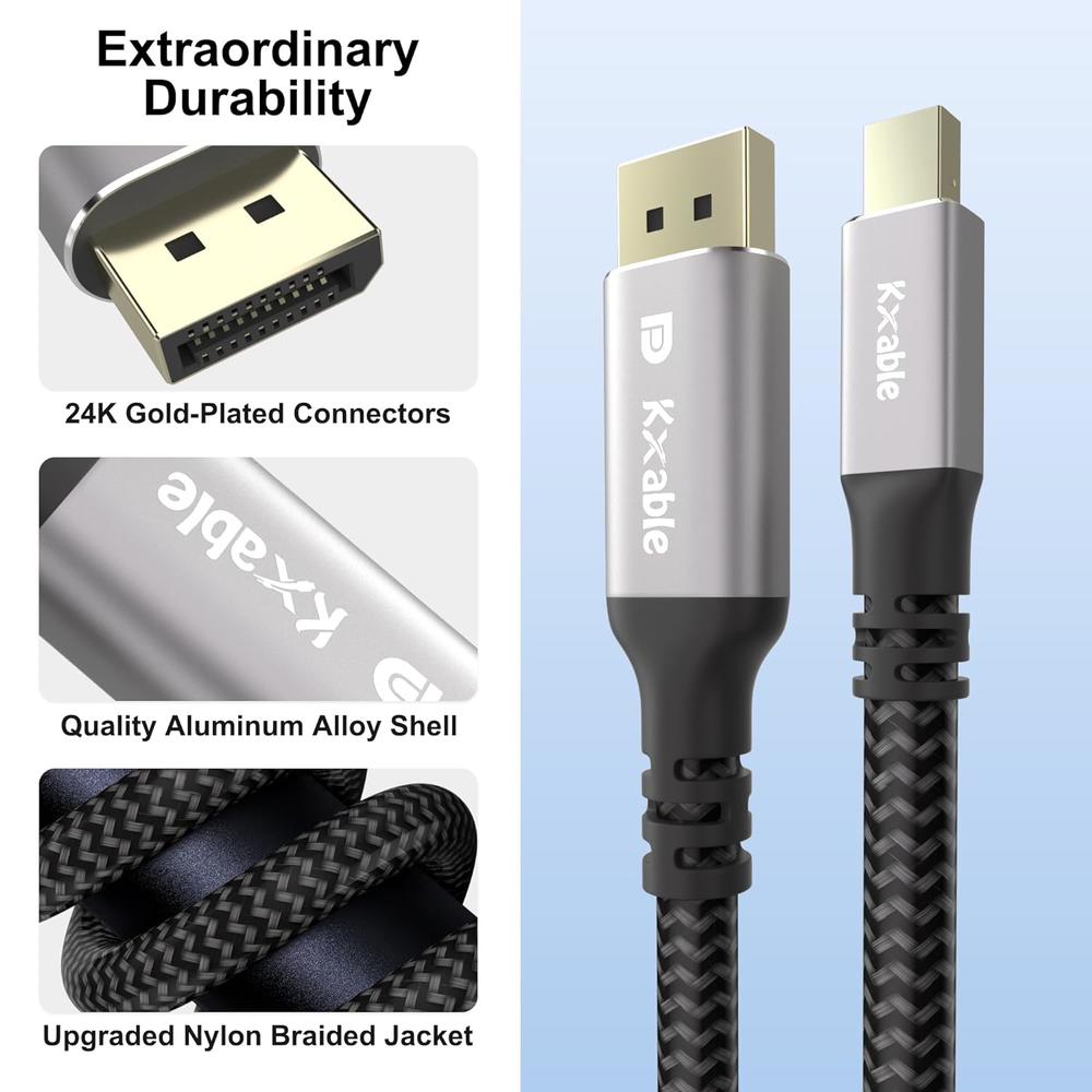 Great Choice Products 4K Mini Displayport To Displayport Cable 20Ft, [4K@60Hz, Gold-Plated Plugs, Nylon Braided], Mini Dp (Thunderbolt Compatible) …