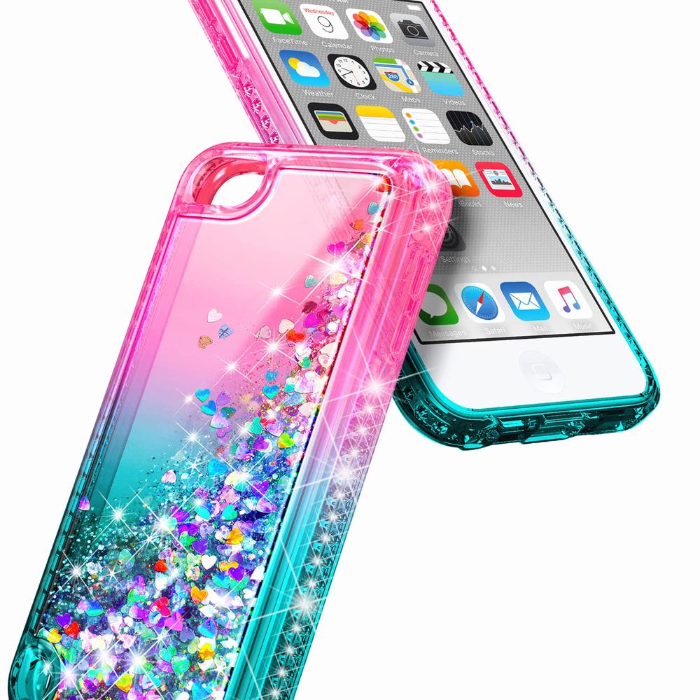 Great Choice Products Ipod Touch 7 Case, Ipod Touch 5/6 Case With Screen Protector, Glitter Liquid Floating Gradient Bling Diamond, Durable Girls C…