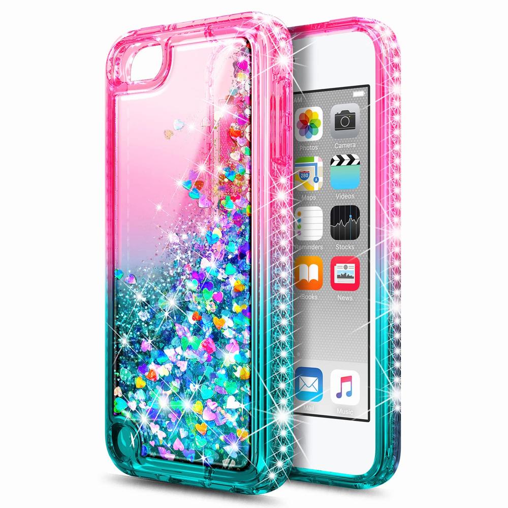 Great Choice Products Ipod Touch 7 Case, Ipod Touch 5/6 Case With Screen Protector, Glitter Liquid Floating Gradient Bling Diamond, Durable Girls C…
