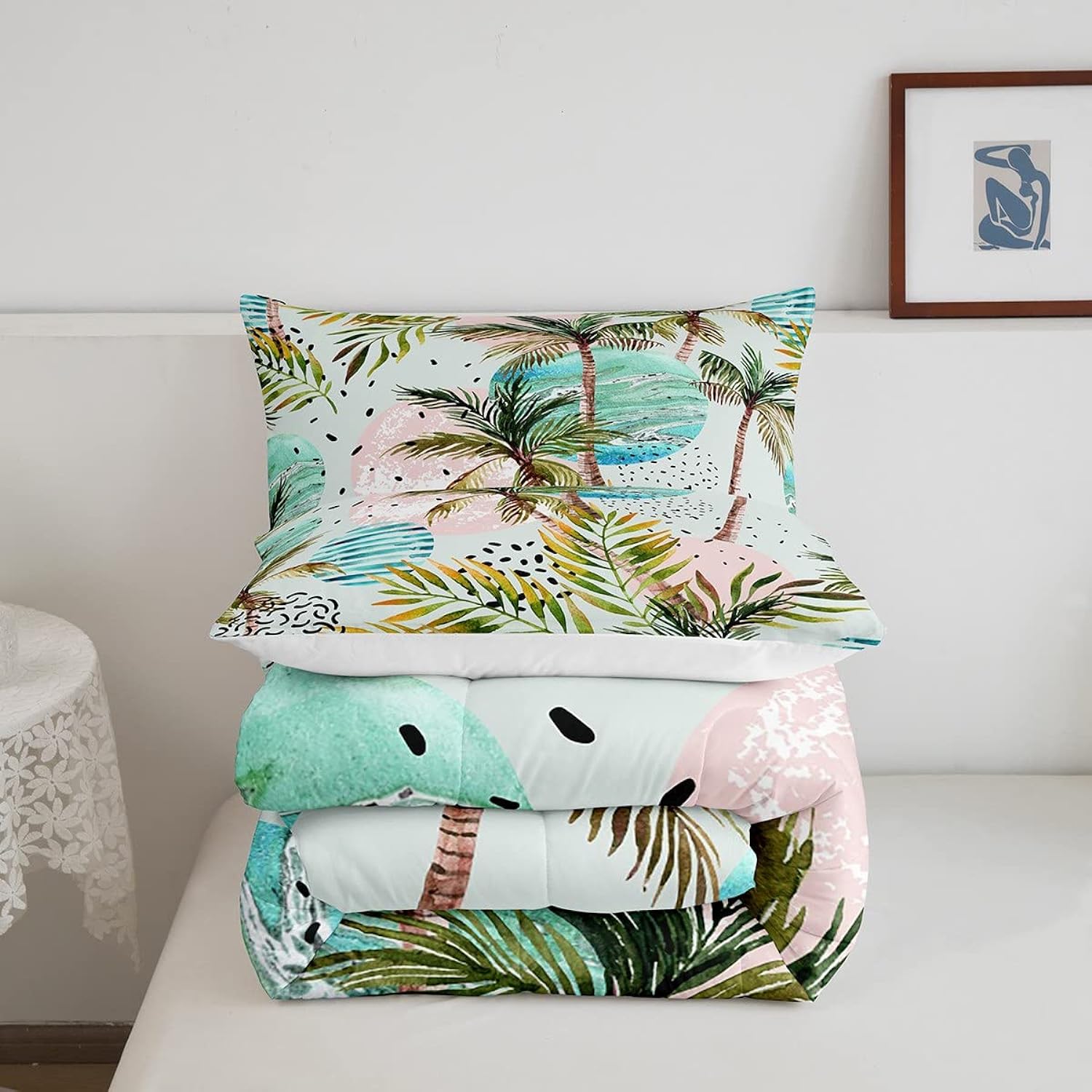 Great Choice Products Tropical Comforter Set Twin Size Palm Tree Bedding Set 2Pcs For Kids Boys Teens Ocean Beach Theme Duvet Insert Watercolor Qui…