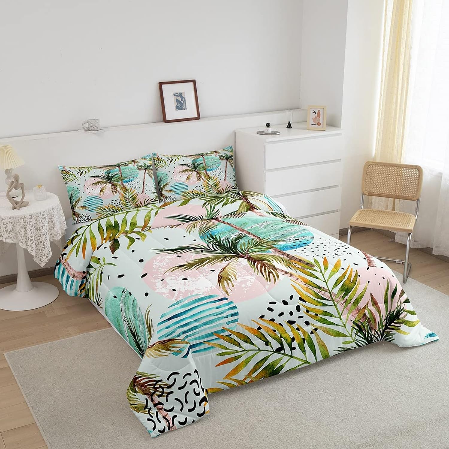 Great Choice Products Tropical Comforter Set Twin Size Palm Tree Bedding Set 2Pcs For Kids Boys Teens Ocean Beach Theme Duvet Insert Watercolor Qui…