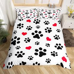 Great Choice Products Black Footprints Duvet Cover Set Dog Paw Cat Paw Heart Love Puppy Feet Print Bedding Set 2Pcs Fashion Comforter Cover Microfi…