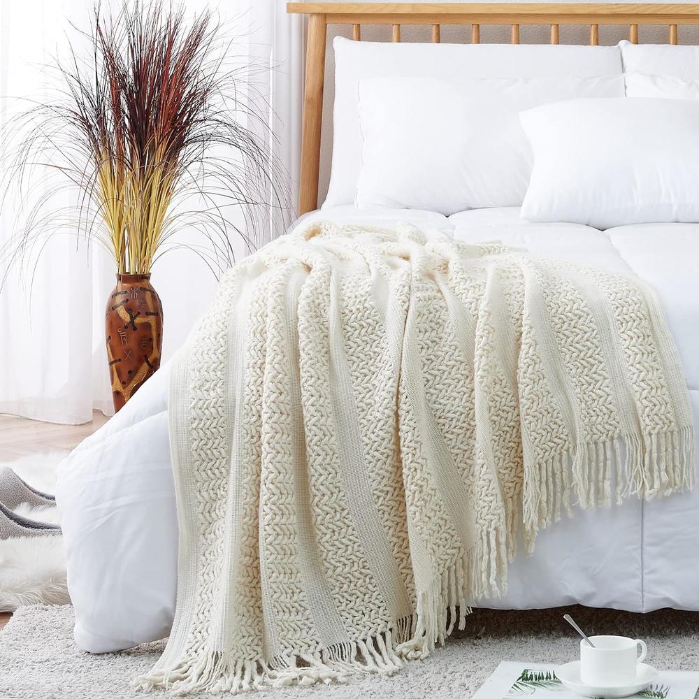 Great Choice Products Chunky Cable Knit Throw Blanket For Couch And Bed, Lightweight Soft Cozy Throw Blanket With Tassels, Decorative Blankets And …