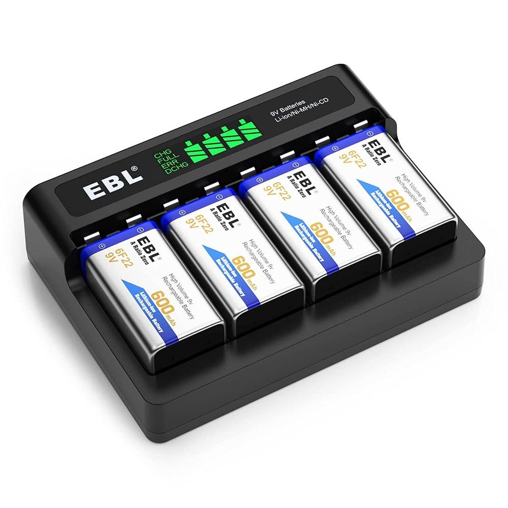 Great Choice Products 4X Rechargeable 9V Battery+Charger For 9 Volt Lithium-Ion/Ni-Mh/ Batteries