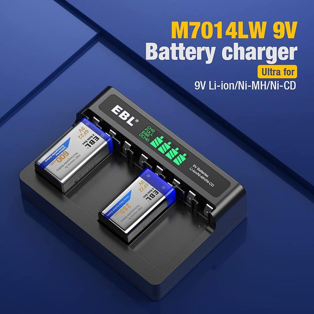 Great Choice Products 4X Rechargeable 9V Battery+Charger For 9 Volt Lithium-Ion/Ni-Mh/ Batteries