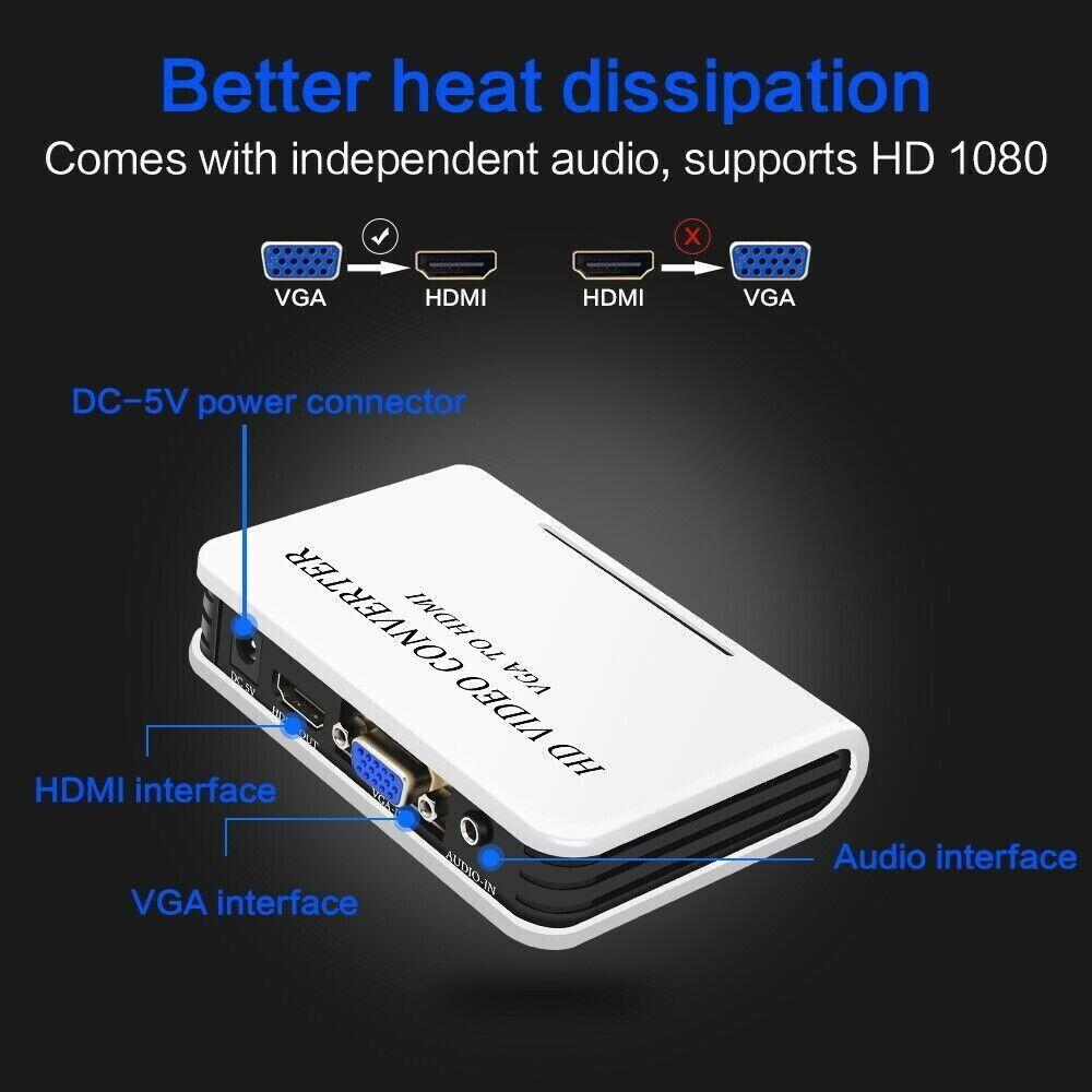 Great Choice Products Vga To Hdmi 1080P Full Hd Hdtv Video Converter Adapter Box For Laptop Pc