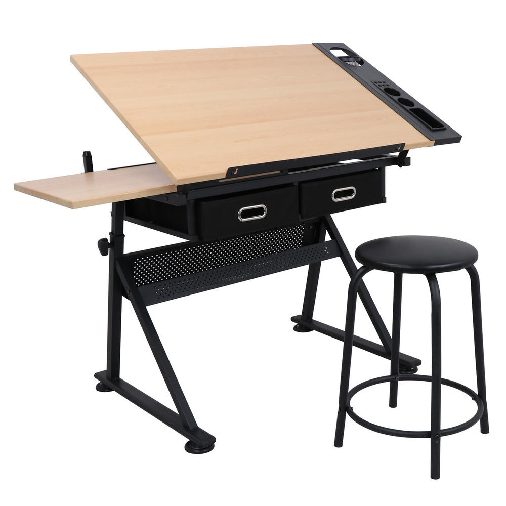 Great Choice Products Drafting Desk Drawing Table 9 Levels Adjustable Angle With Stool Arts & Crafts