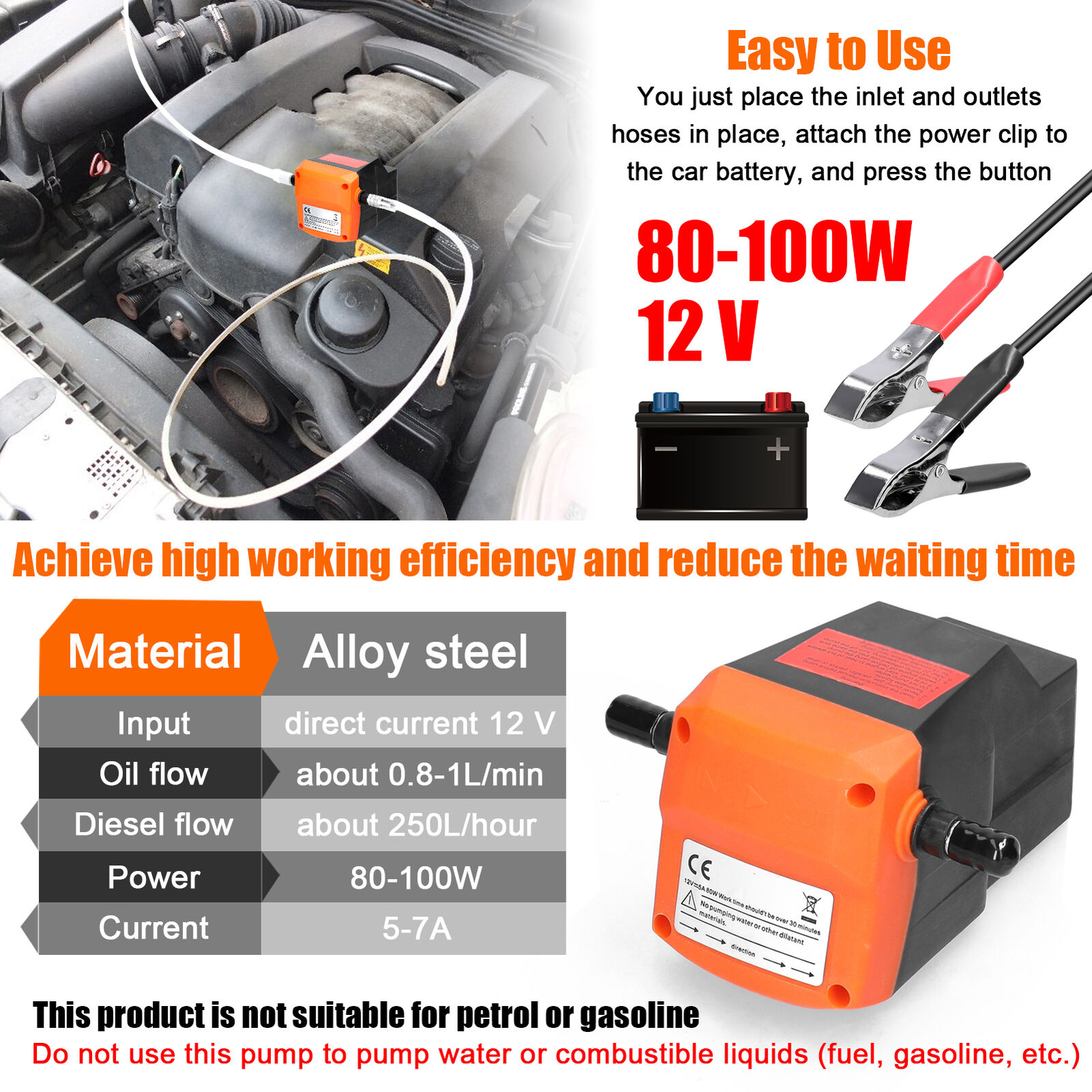 Great Choice Products 80W Portable Oil Change Pump Extractor Oil Diesel Fluid Transfer Pump N4Z1