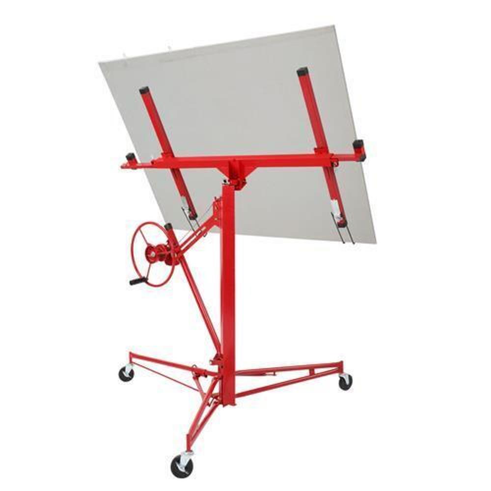 Great Choice Products 11Ft Drywall Lift Plasterboard Panel Rolling Lifter Lockable Industrial Tool Red