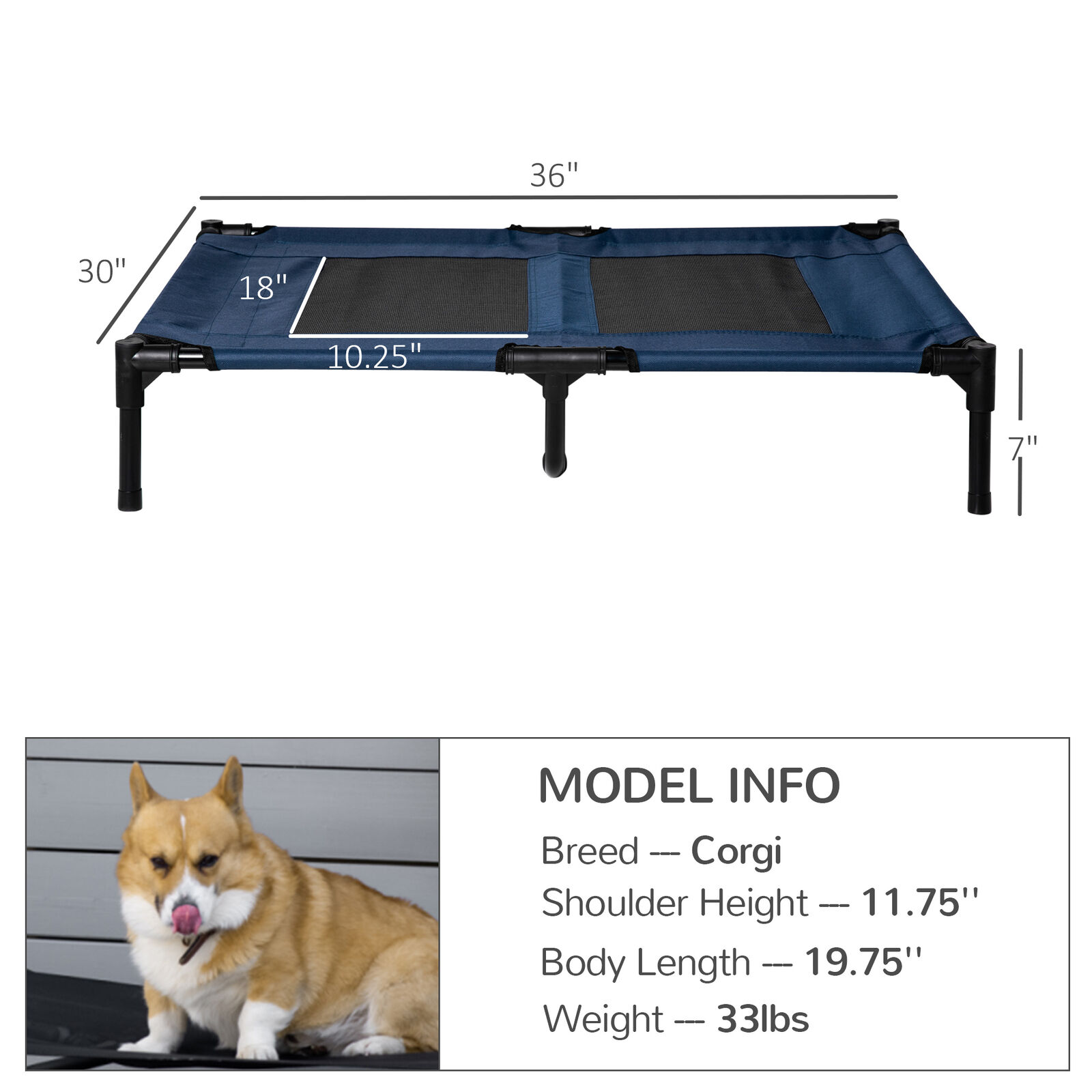 Pawhut Portable Large Dog Cat Elevated Bed Camping Pet Cot Indoor/Outdoor Blue