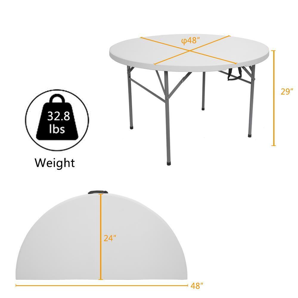 Great Choice Products Round Plastic Table 48-Inch White Fold-In-Half Top Fold Diner Table New