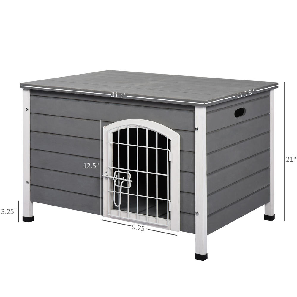 Pawhut Wooden Dog Cage Kennel Lockable Door Small Animal House w/ Openable Top Gray