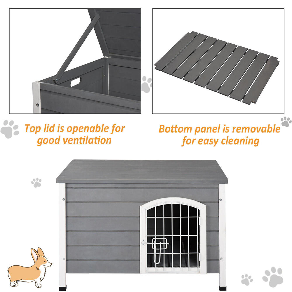 Pawhut Wooden Dog Cage Kennel Lockable Door Small Animal House w/ Openable Top Gray
