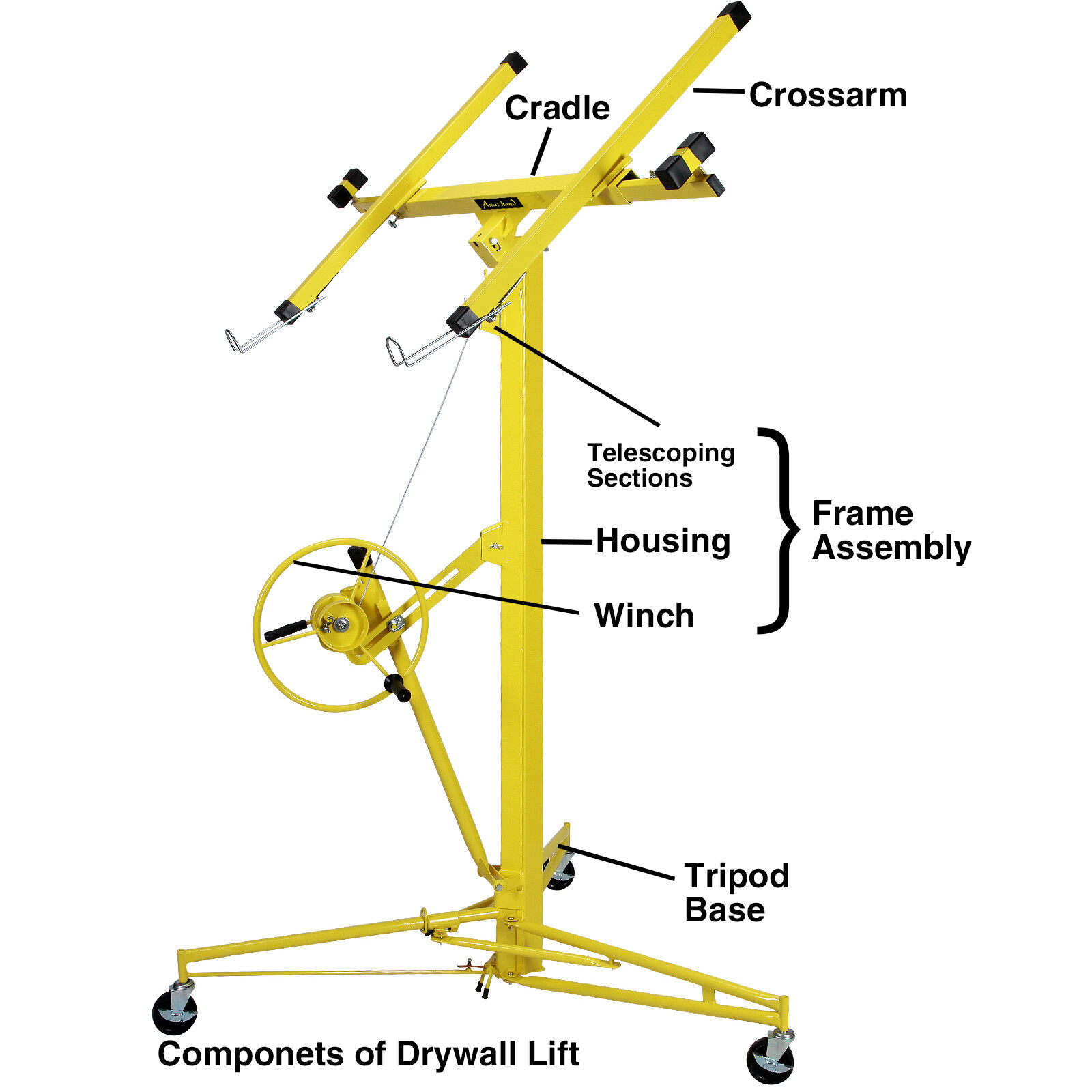 Great Choice Products 16-19' Drywall Panel Lifter Hoist Jack Rolling Caster Lockable Diy Tool Yellow