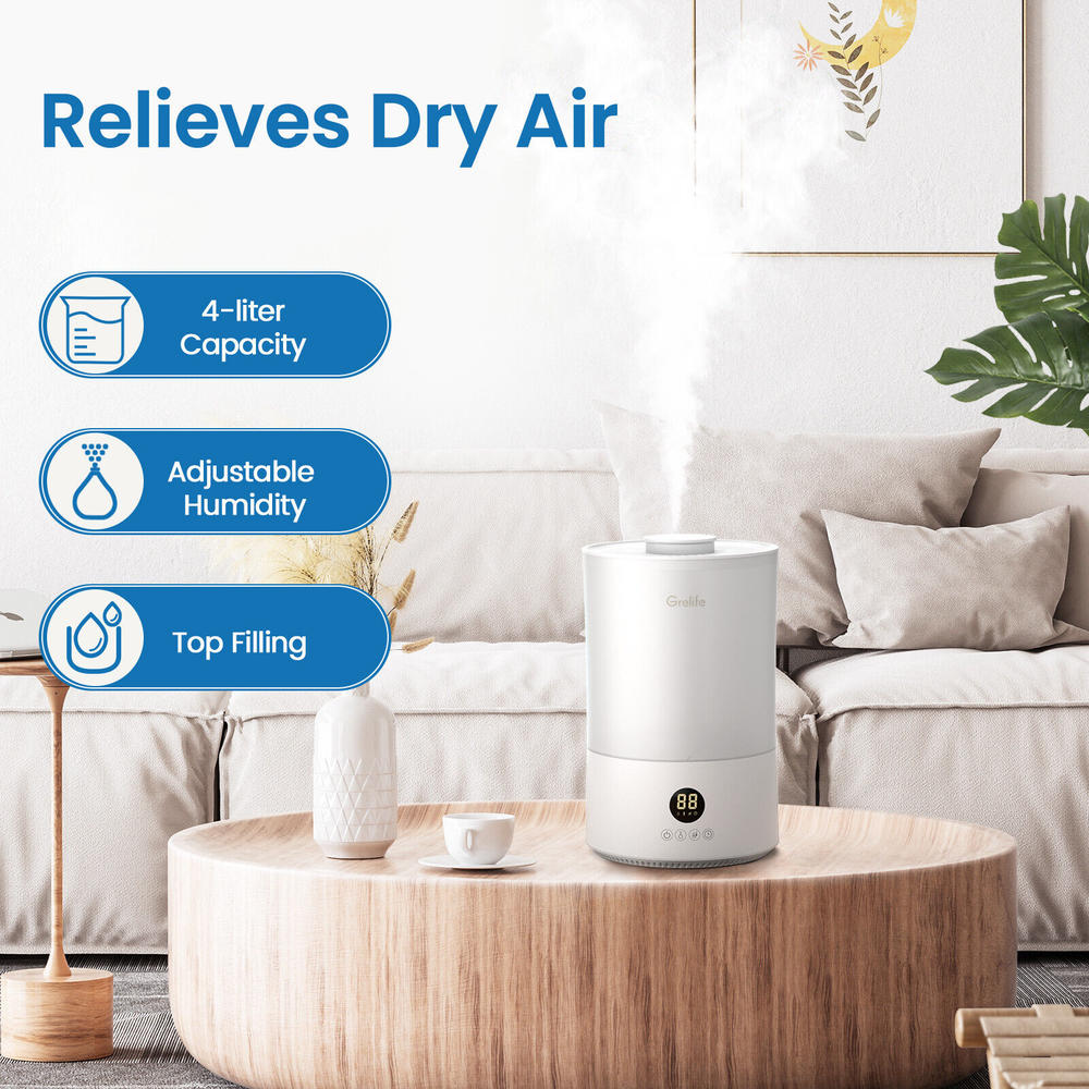 Great Choice Products Ultrasonic Humidifiers For Bedroom Large Room Office Cool Mist 4L Air Humidifier