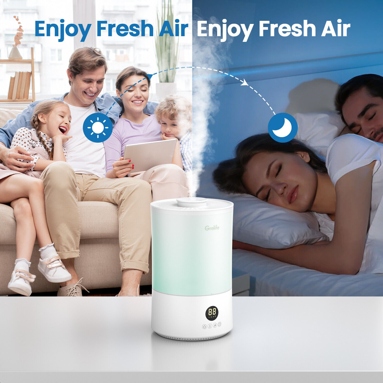 Great Choice Products Ultrasonic Humidifiers For Bedroom Large Room Office Cool Mist 4L Air Humidifier