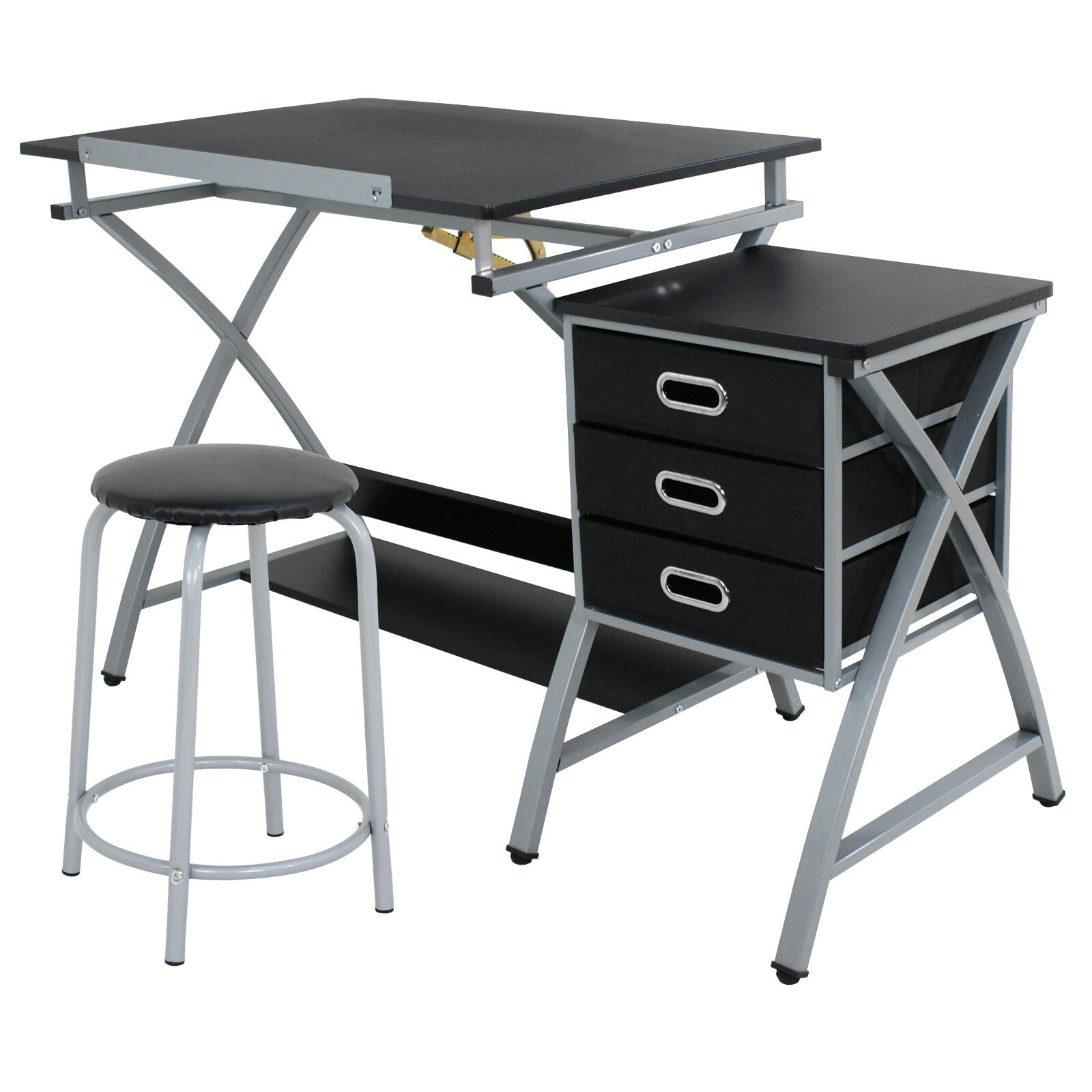 Great Choice Products Adjustable Drawing Desk Drafting Table Mdf Top Art Craft With Drawers And Stool