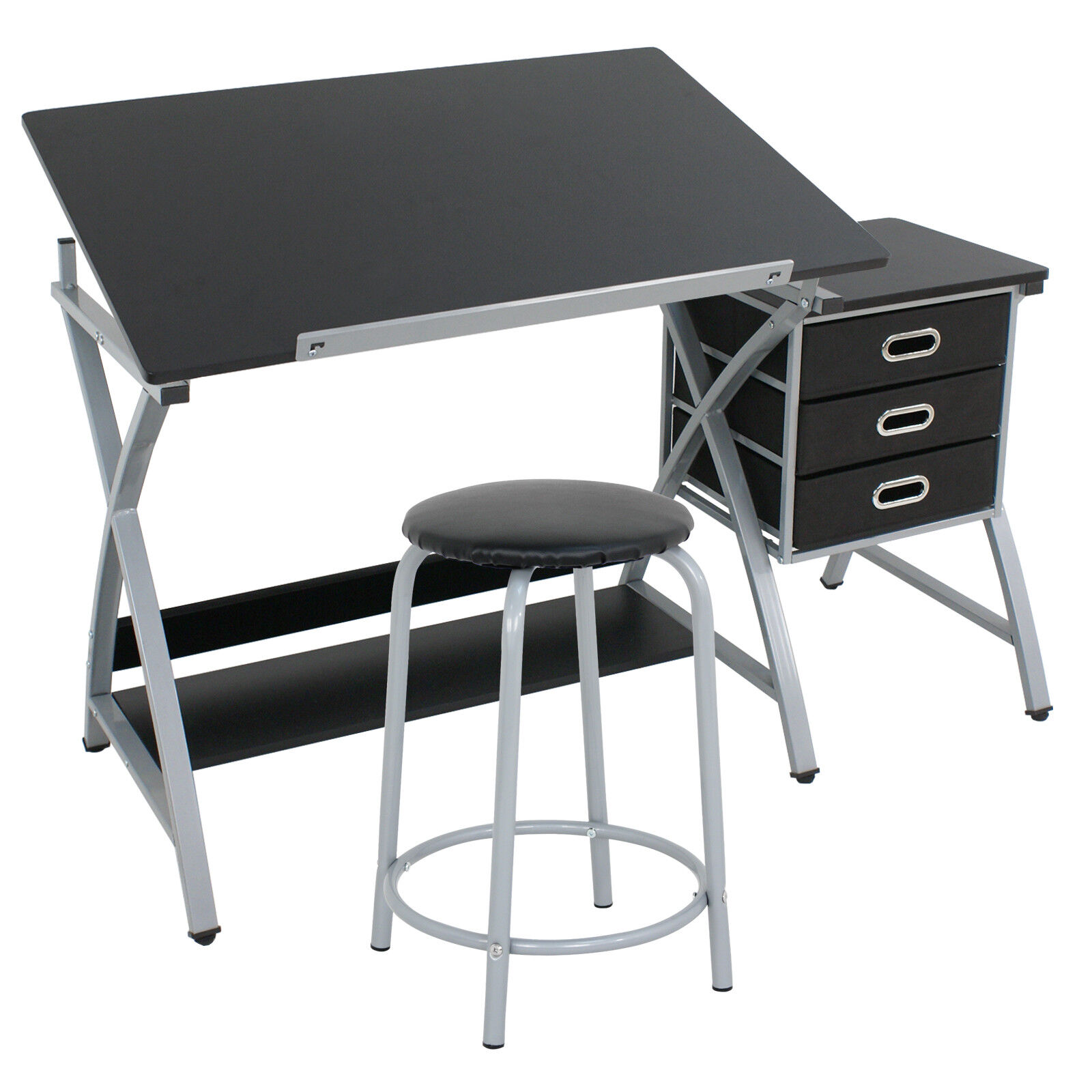 Great Choice Products Adjustable Drawing Desk Drafting Table Mdf Top Art Craft With Drawers And Stool