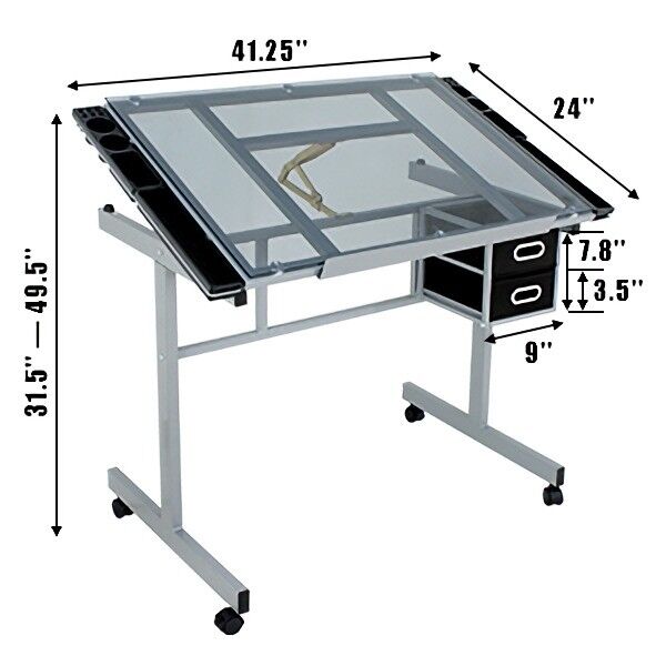 Great Choice Products Drafting Table Craft Station With Glass Top Drawing Desk Art Work Station Home