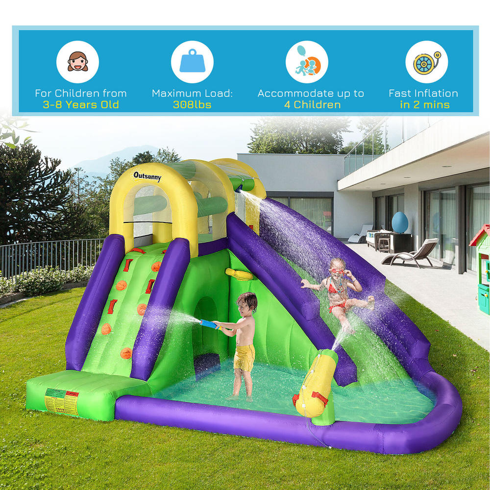 Outsunny Kids Inflatable Water Slide Bounce Jumping Castle with Inflator Bag Patches