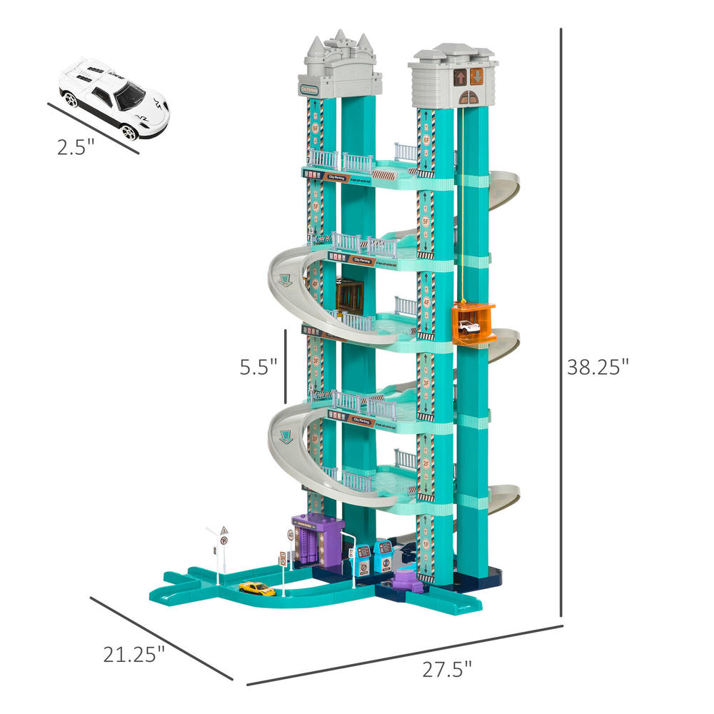 Qaba 6-Level Kids Toy Car Playset Activity Parking Garage Lot w/ Carlift Elevator