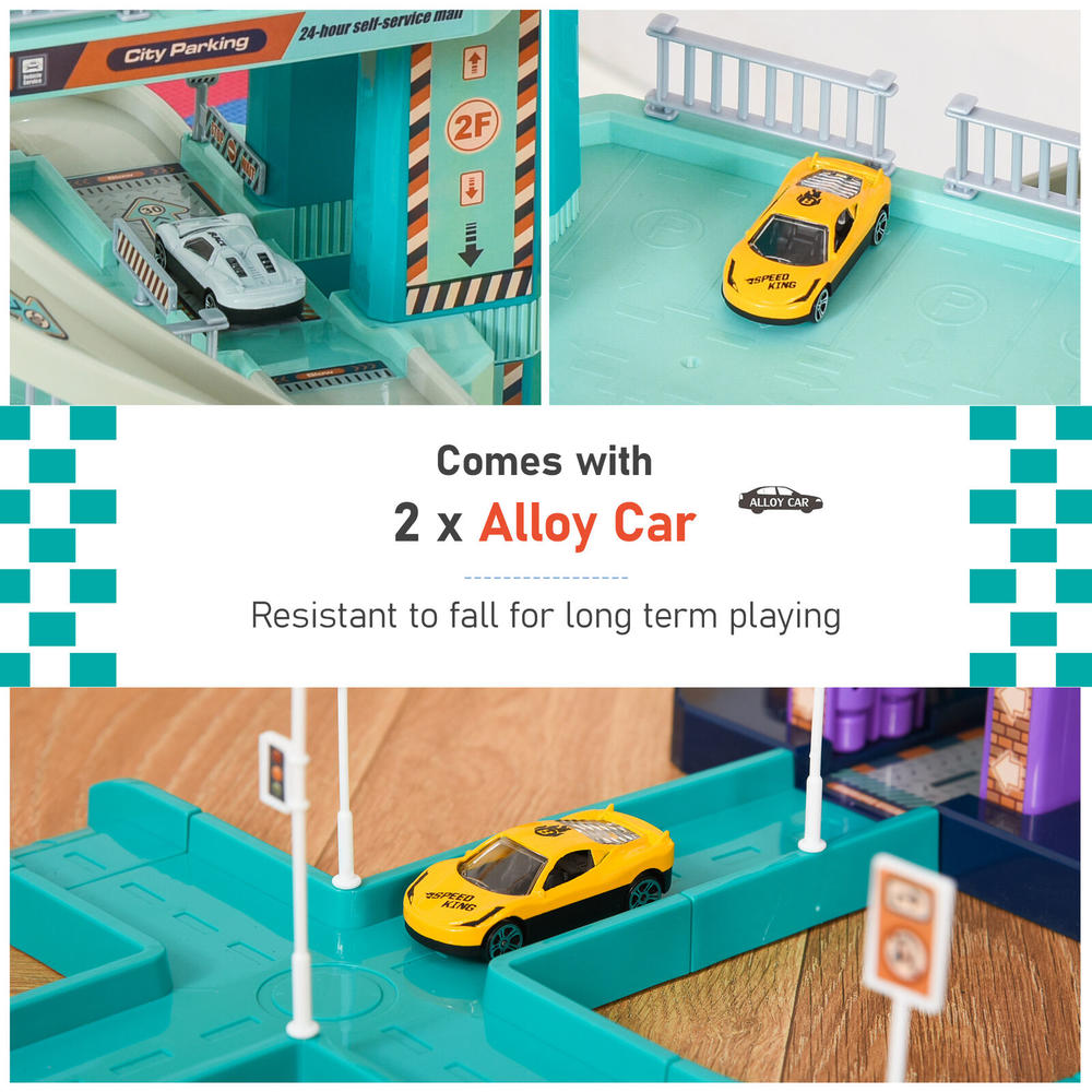Qaba 6-Level Kids Toy Car Playset Activity Parking Garage Lot w/ Carlift Elevator