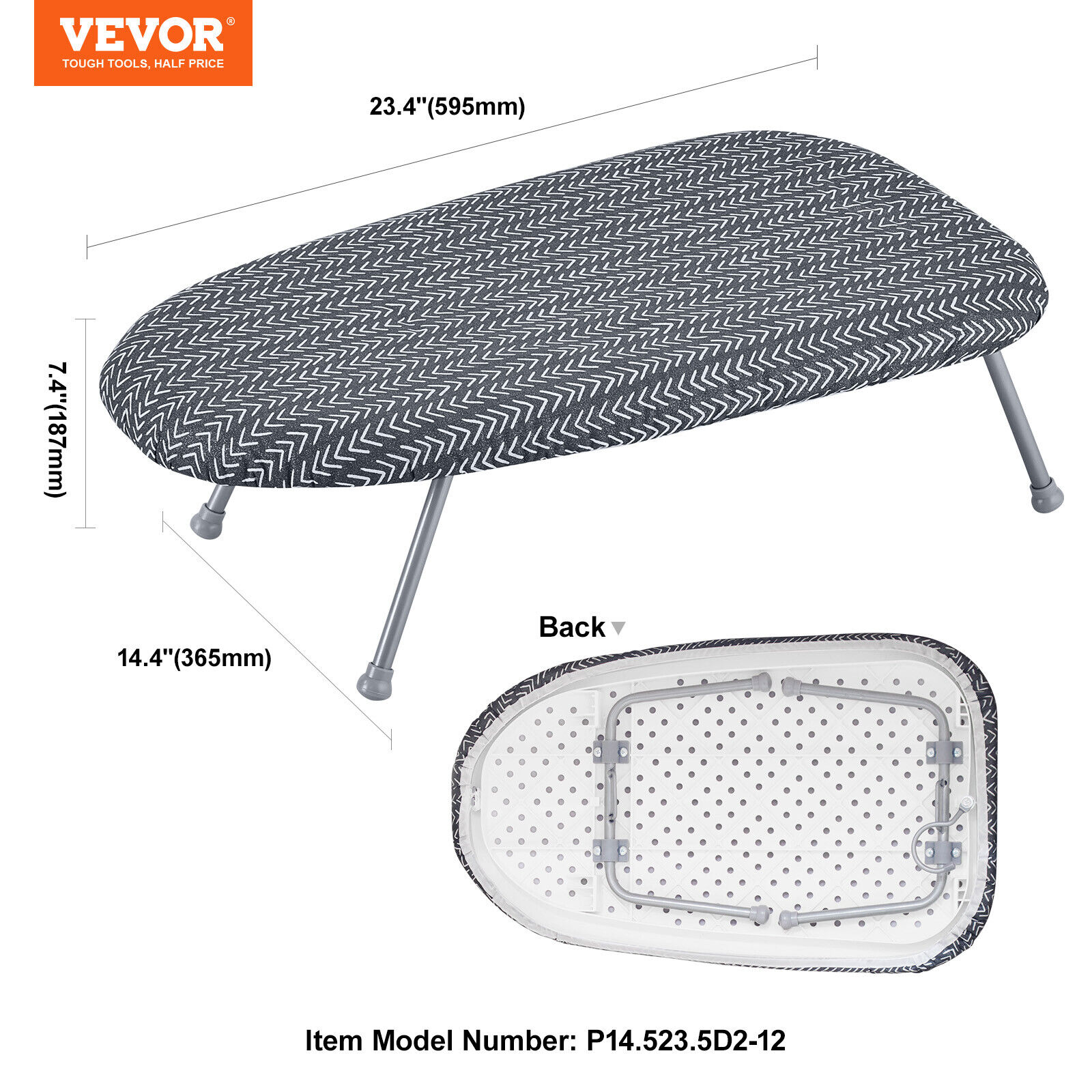 VEVOR Tabletop Ironing Board 23.4x14.4 in Small Iron Board Heat Resistant Cover