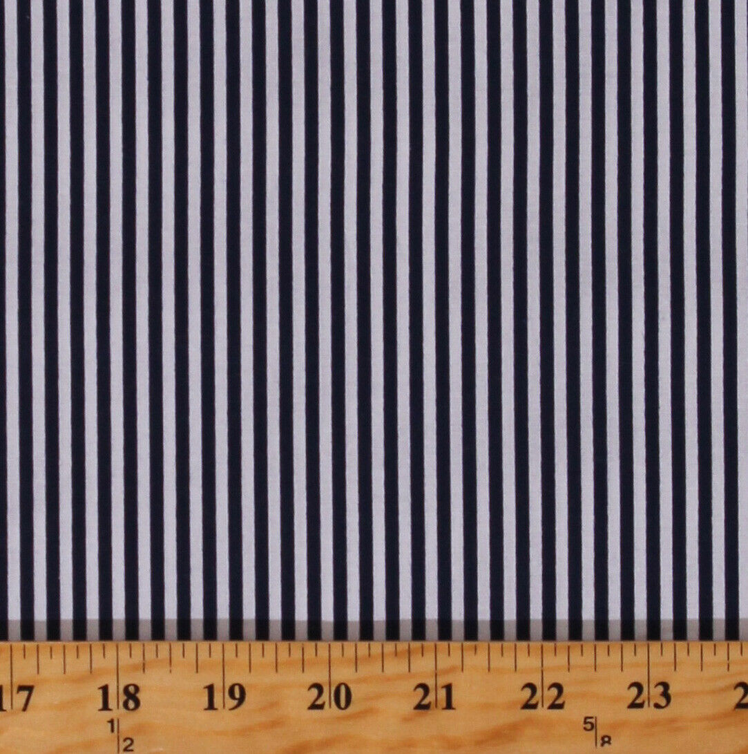 Great Choice Products Cotton Navy 1/8" Stripes Striped On White Fabric Print By The Yard D148.13