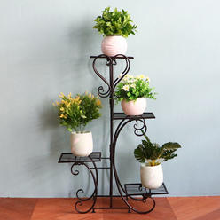 Great Choice Products Wall Corner 4 Tier Wrought Iron Plant Stand Bonsai Flower Shelf For Patio Garden