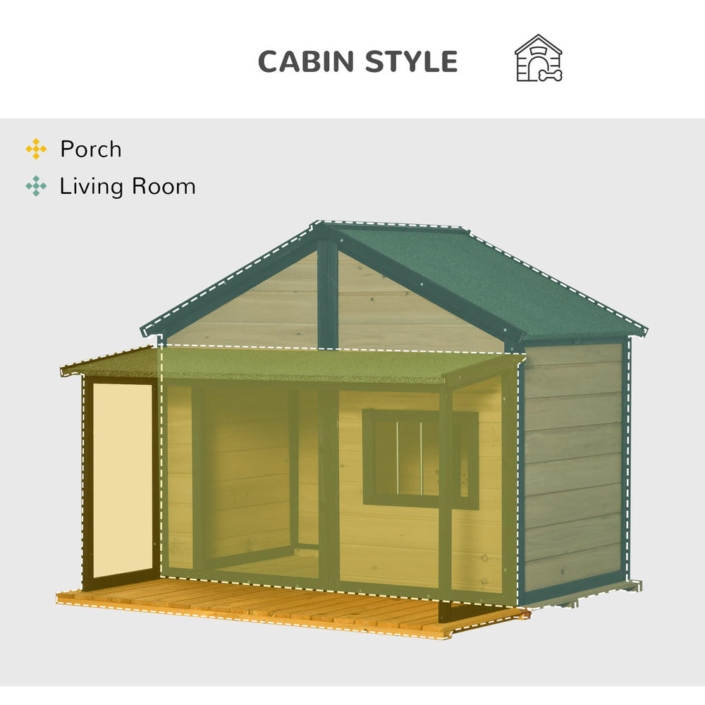 Pawhut Outdoor Wooden Raised Cabin Dog House w/ Porch, Medium/Large, 53 Lbs., Yellow