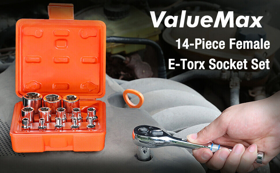 ValueMax 14PC Female E-Torx Star Socket Set, 1/4", 3/8" and 1/2" DriveCr-V Steel