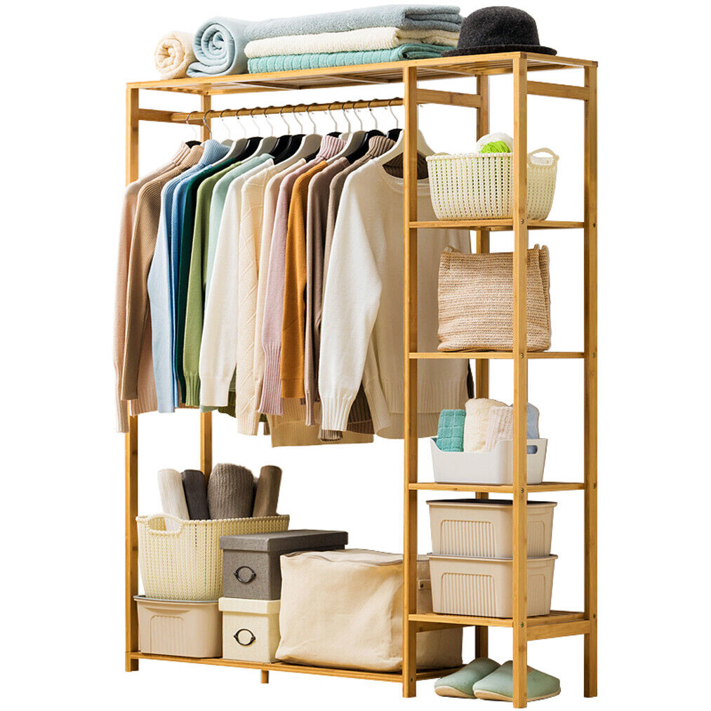 Great Choice Products Freestanding Large Wood Clothing Garment Rack Shelf Clothes Hanging Rack Closet