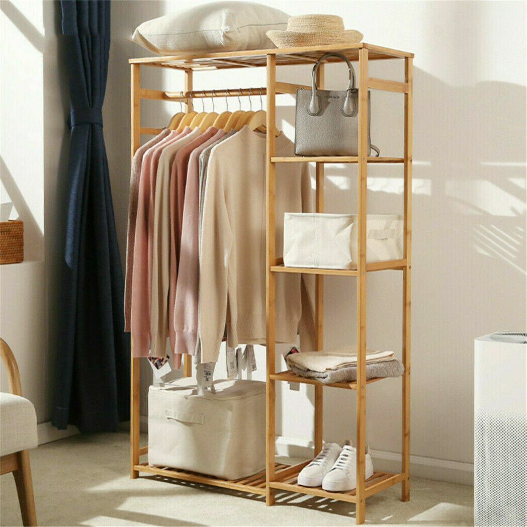 Great Choice Products Freestanding Large Wood Clothing Garment Rack Shelf Clothes Hanging Rack Closet