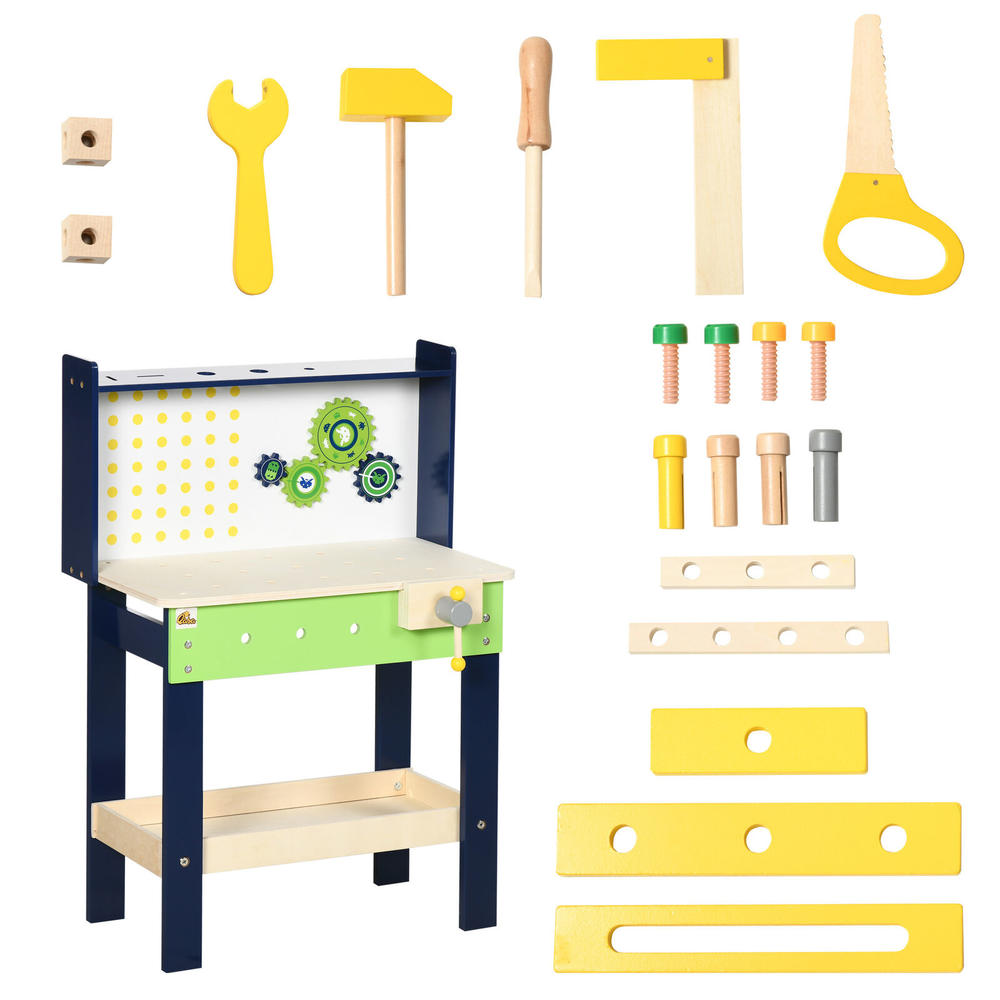 Qaba 27 Pieces Kids Workbench Playset for Toddlers & Ages 3-6, Gift for Boys Girls