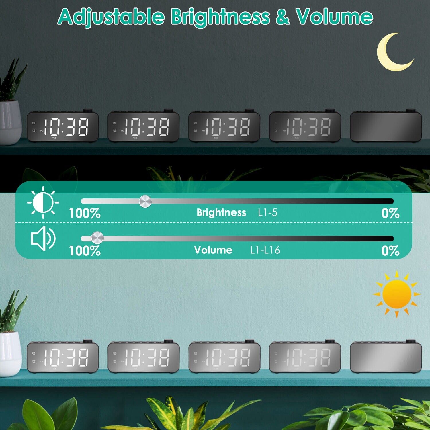 imountek 6" Digital Electric Alarm Clock RGB Color LED 3 Alarm Timer FM Radio Snooze USB