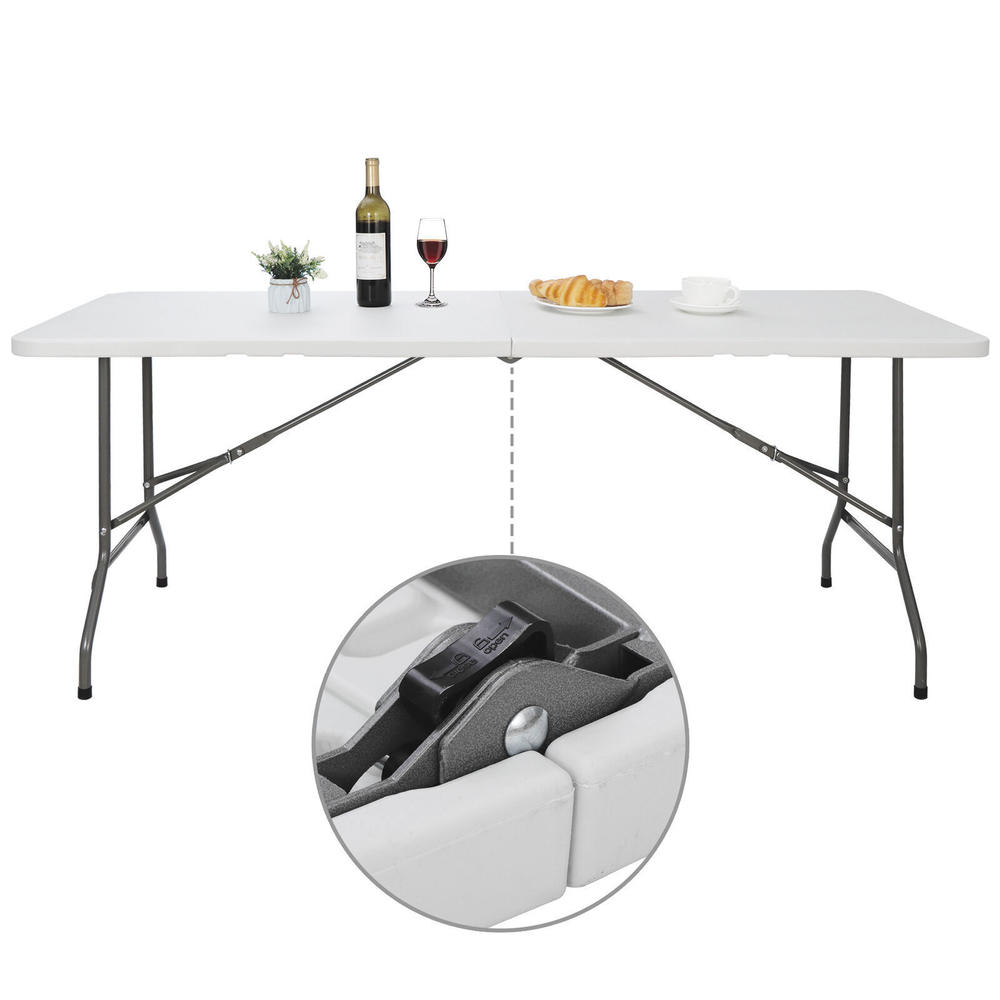 Great Choice Products 6' Folding Table Plastic Fold-In-Half Picnic Table W Carrying Handle Rectangular