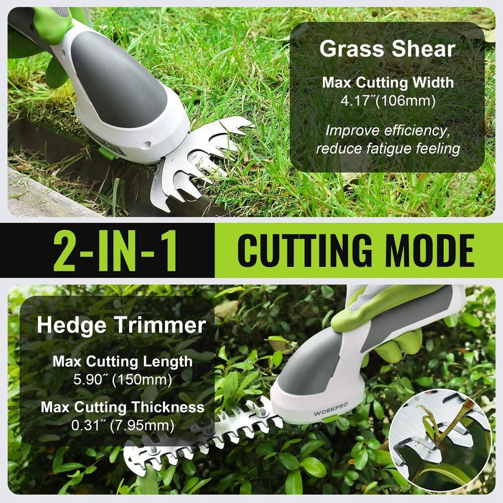 WORKPRO 7.2V Cordless Grass Shear Shrubbery Trimmer 2 in 1 Hedge Trimmer Cutters